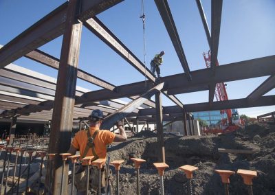 Iron workers framing Southern Garage 2015